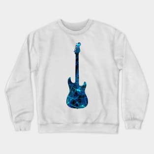 Blue Flame Guitar Silhouette on Black Crewneck Sweatshirt